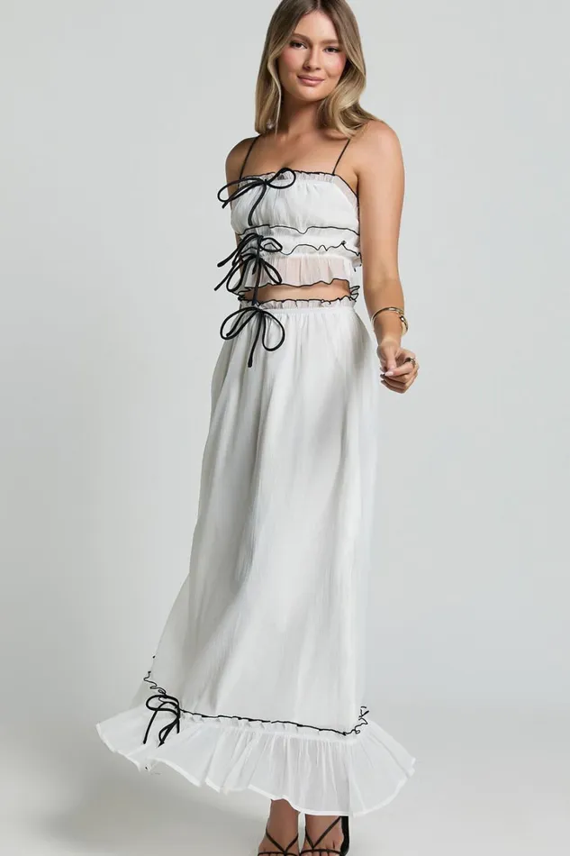 Jaden Maxi Skirt 8211 Gathered Contrast Tie Detail Skirt In Cream Women Showpo Skirts
