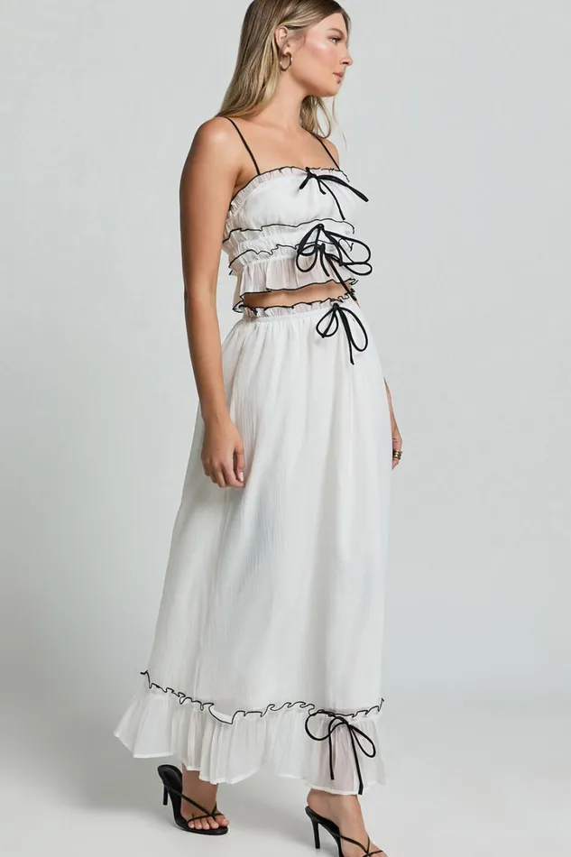 Jaden Maxi Skirt 8211 Gathered Contrast Tie Detail Skirt In Cream Women Showpo Skirts