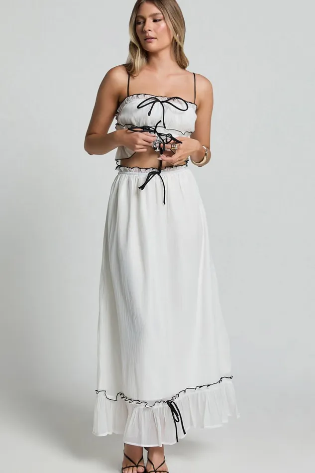 Jaden Maxi Skirt 8211 Gathered Contrast Tie Detail Skirt In Cream Women Showpo Skirts