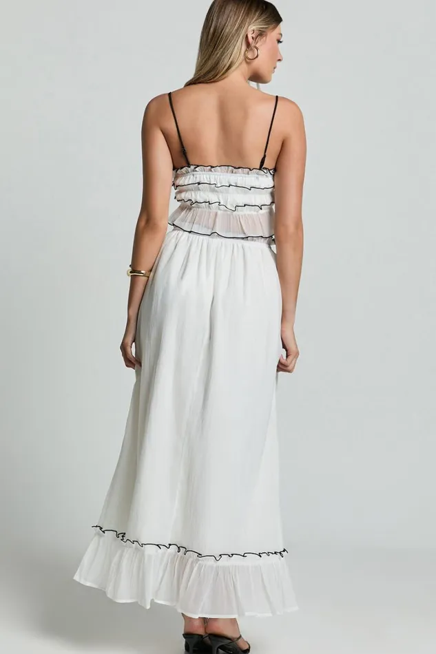 Jaden Maxi Skirt 8211 Gathered Contrast Tie Detail Skirt In Cream Women Showpo Skirts