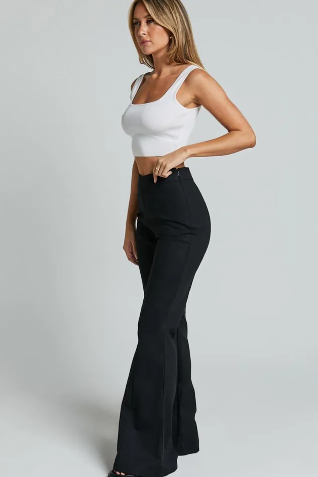 Jamir Pants 8211 Linen Look High Waisted Fit And Flare Pants In Black Women Showpo Basics