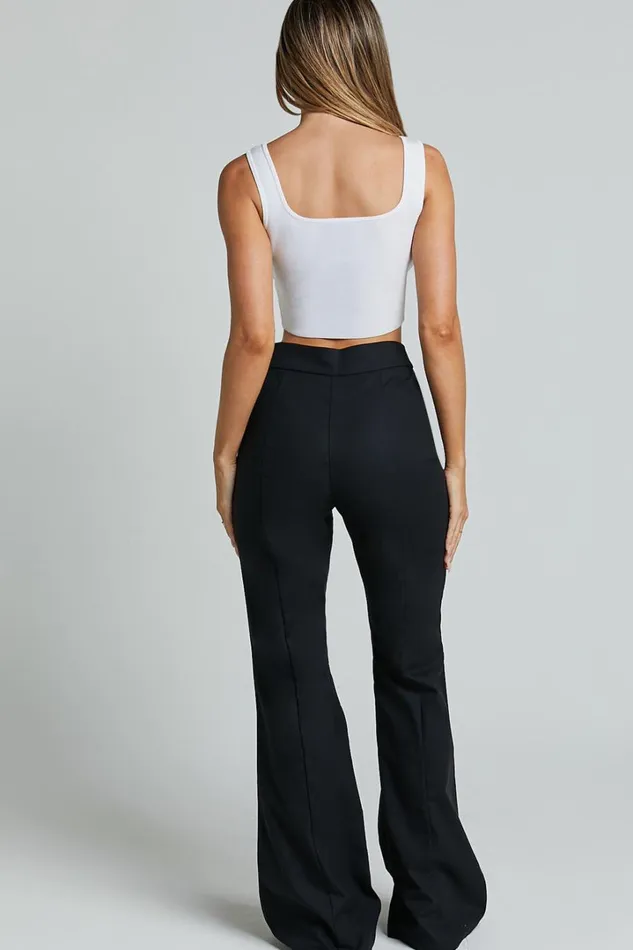Jamir Pants 8211 Linen Look High Waisted Fit And Flare Pants In Black Women Showpo Basics