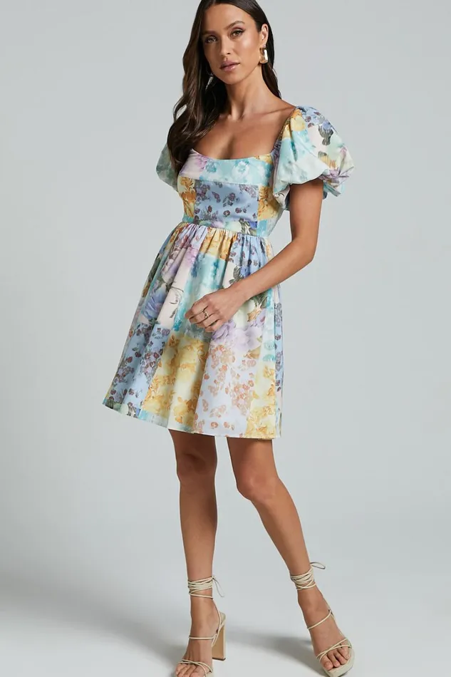 Janna Mini Dress 8211 Puff Sleeve Empire Waist Dress In Vintage Floral Women Showpo Dresses