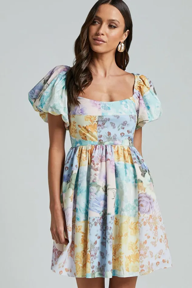 Janna Mini Dress 8211 Puff Sleeve Empire Waist Dress In Vintage Floral Women Showpo Dresses