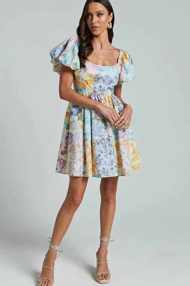 Janna Mini Dress 8211 Puff Sleeve Empire Waist Dress In Vintage Floral Women Showpo Dresses