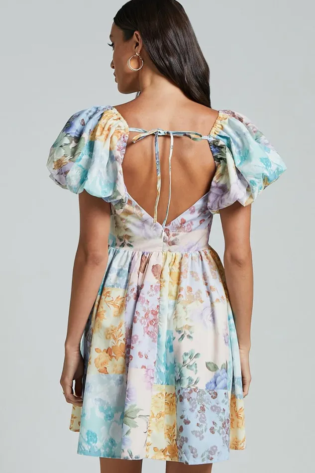 Janna Mini Dress 8211 Puff Sleeve Empire Waist Dress In Vintage Floral Women Showpo Dresses