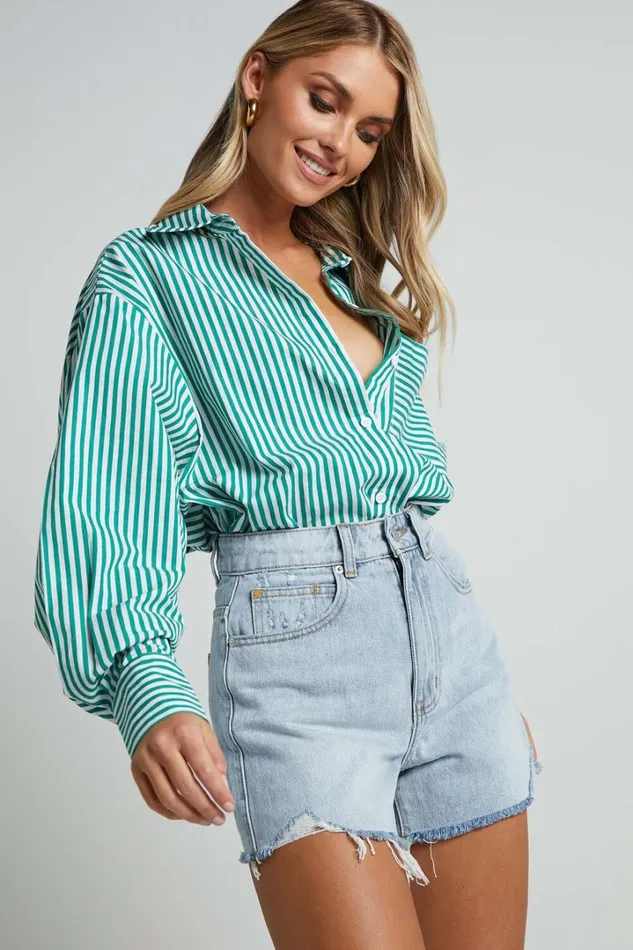 Jaycey Shirt 8211 Long Sleeve Pocket Detail Shirt In Green Stripe Women Showpo Modest Clothing