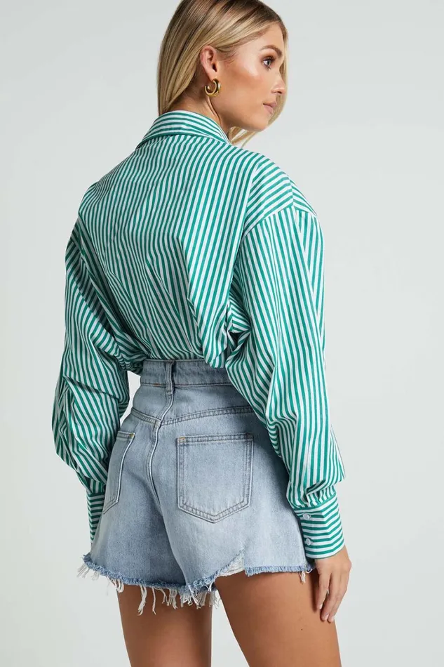 Jaycey Shirt 8211 Long Sleeve Pocket Detail Shirt In Green Stripe Women Showpo Modest Clothing