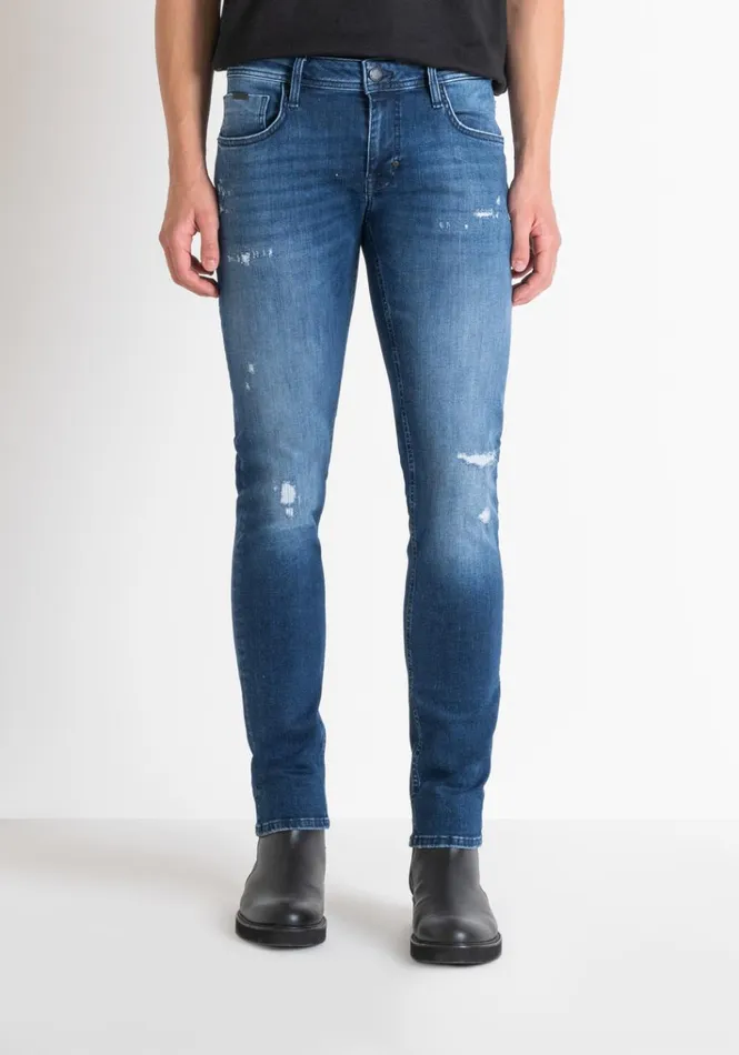 Jeans Men Antony Morato Tapered Fit 034Ozzy034 Jeans In Blue Elastic Denim With Rips Light Blue Jeans Men Antony Morato Tapered Fit 034Ozzy034 Jeans In Blue Elastic Denim With Rips Light Blue