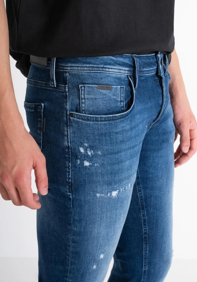 Jeans Men Antony Morato Tapered Fit 034Ozzy034 Jeans In Blue Elastic Denim With Rips Light Blue