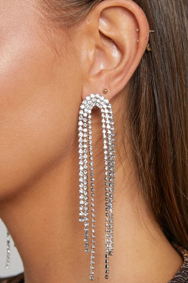 Jerrianne Diamante Waterfall Drop Earrings In Silver Women Showpo Earrings
