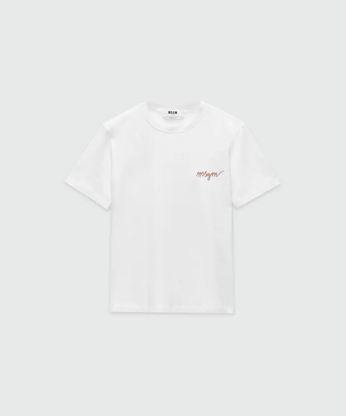 Jersey TShirt With Embroidered Cursive Logo Women MSGM Tshirts