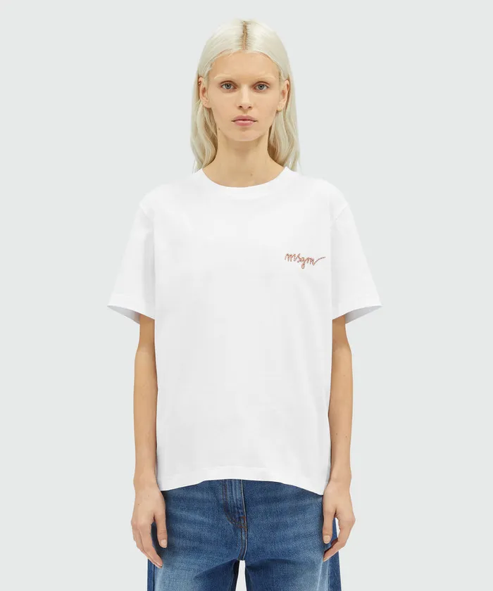 Jersey TShirt With Embroidered Cursive Logo Women MSGM Tshirts