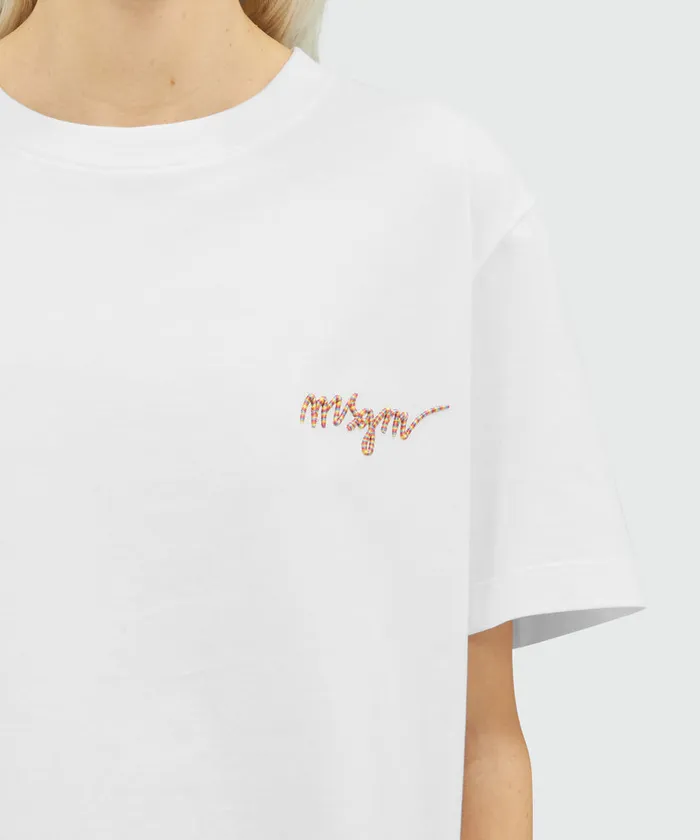 Jersey TShirt With Embroidered Cursive Logo Women MSGM Tshirts