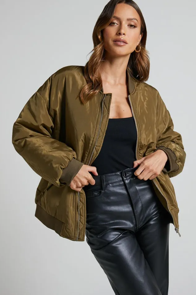 Jescinta Jacket 8211 Oversized Bomber Jacket In Olive Women Showpo Jackets and Coats