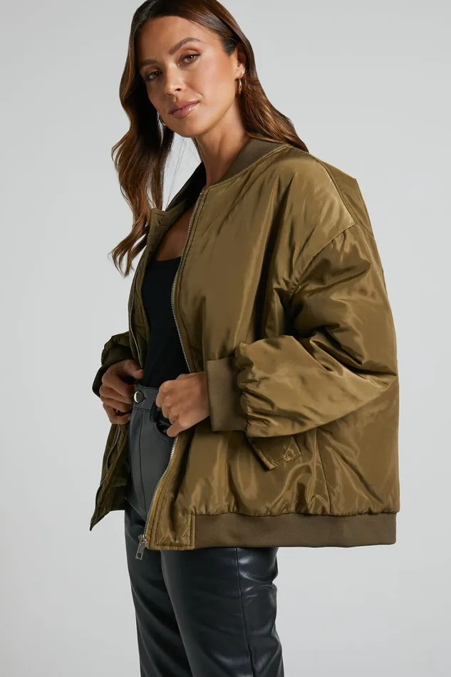 Jescinta Jacket 8211 Oversized Bomber Jacket In Olive Women Showpo Jackets and Coats