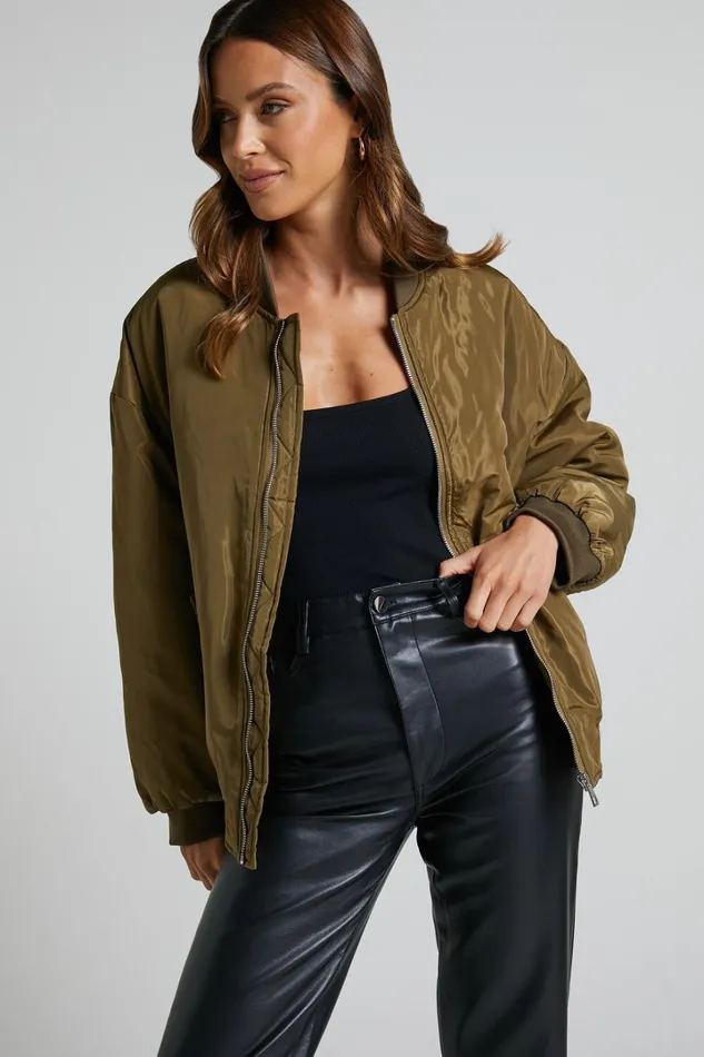 Jescinta Jacket 8211 Oversized Bomber Jacket In Olive Women Showpo Jackets and Coats