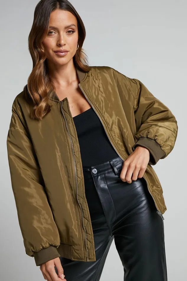 Jescinta Jacket 8211 Oversized Bomber Jacket In Olive Women Showpo Jackets and Coats