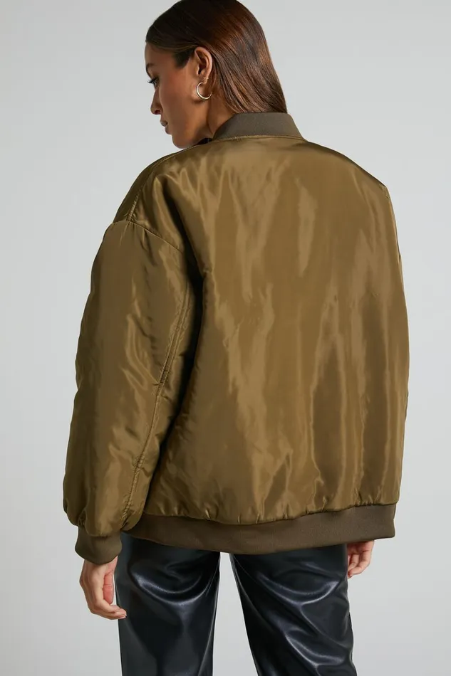 Jescinta Jacket 8211 Oversized Bomber Jacket In Olive Women Showpo Jackets and Coats