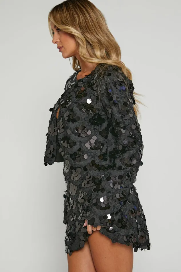 Joanna Jacket 8211 Sequin Jacket In Black Women Showpo Jackets and Coats