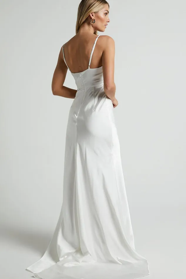 Joesa Bridal Gown 8211 Split V Neck Fixed Wrap Gown In White Women Showpo Dresses