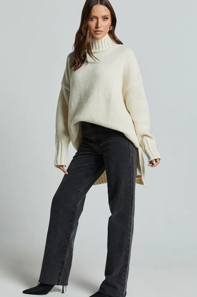 Josie Jumper 8211 Oversized Turtle Neck Recycled Knitted Jumper In Cream Women Showpo Sweaters and Cardigans
