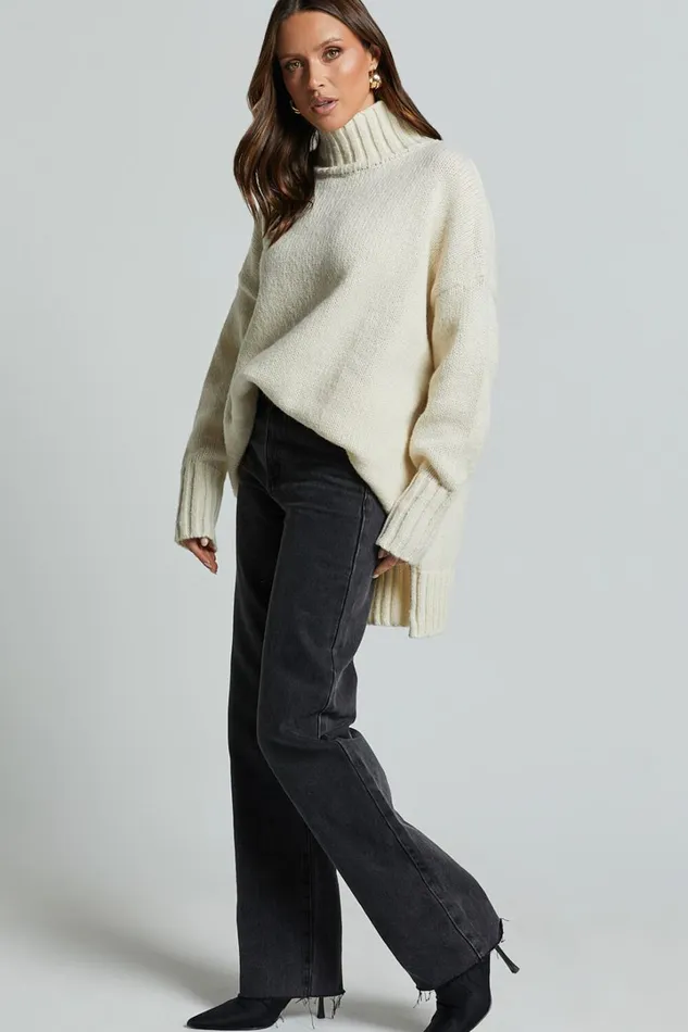 Josie Jumper 8211 Oversized Turtle Neck Recycled Knitted Jumper In Cream Women Showpo Sweaters and Cardigans