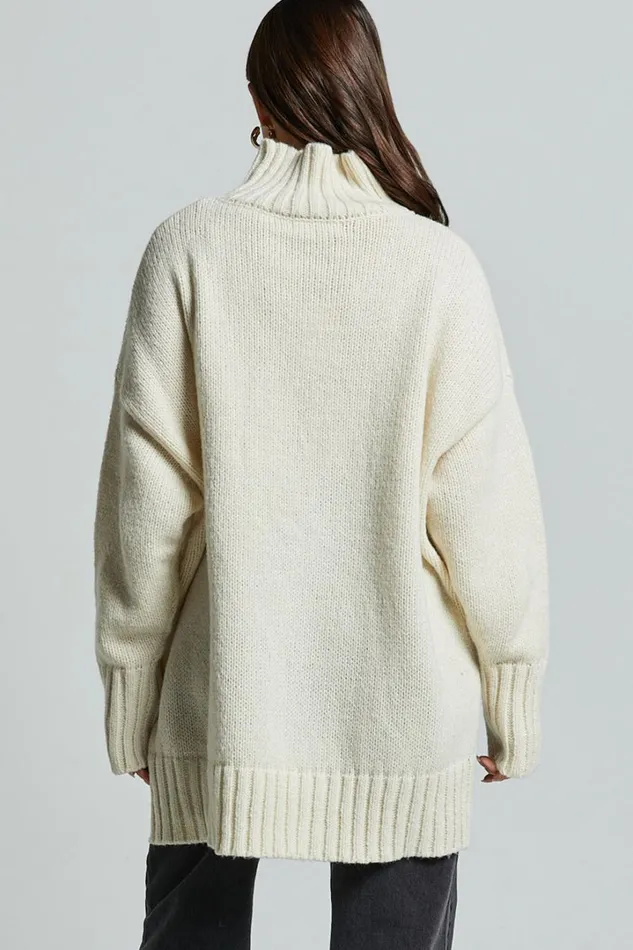Josie Jumper 8211 Oversized Turtle Neck Recycled Knitted Jumper In Cream Women Showpo Sweaters and Cardigans