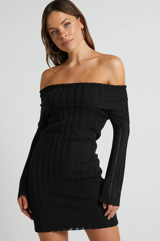 Kailah Off The Shoulder Knit Mini Dress In Black Women Showpo Dresses Kailah Off The Shoulder Knit Mini Dress In Black Women Showpo Dresses
