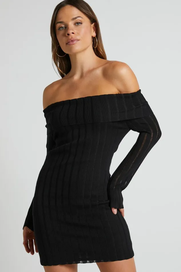 Kailah Off The Shoulder Knit Mini Dress In Black Women Showpo Dresses Kailah Off The Shoulder Knit Mini Dress In Black Women Showpo Dresses