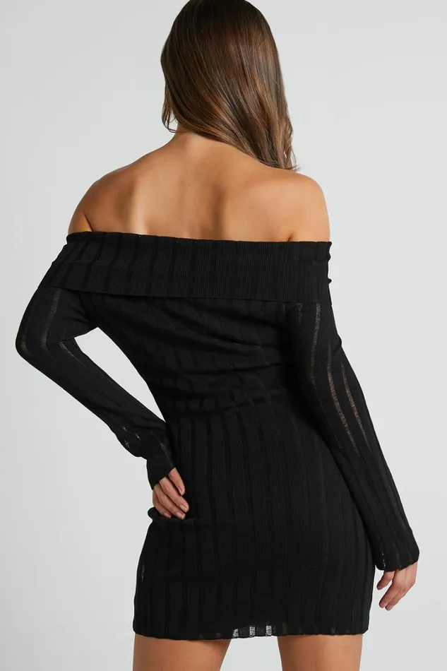 Kailah Off The Shoulder Knit Mini Dress In Black Women Showpo Dresses Kailah Off The Shoulder Knit Mini Dress In Black Women Showpo Dresses