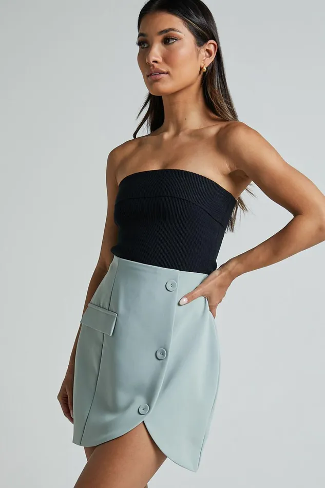 Kathia Mini Skirt 8211 Asymmetric Button Detail Skirt In Sage Women Showpo Skirts