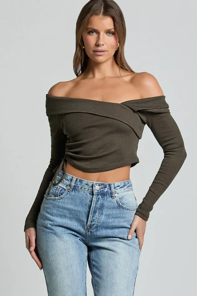 Keisha Top 8211 Asymmetrical Long Sleeve Drawstring Top In Dark Olive Women Showpo Tops Keisha Top 8211 Asymmetrical Long Sleeve Drawstring Top In Dark Olive Women Showpo Tops