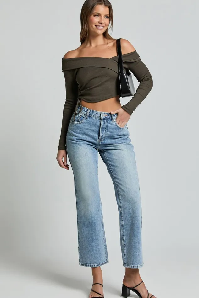 Keisha Top 8211 Asymmetrical Long Sleeve Drawstring Top In Dark Olive Women Showpo Tops