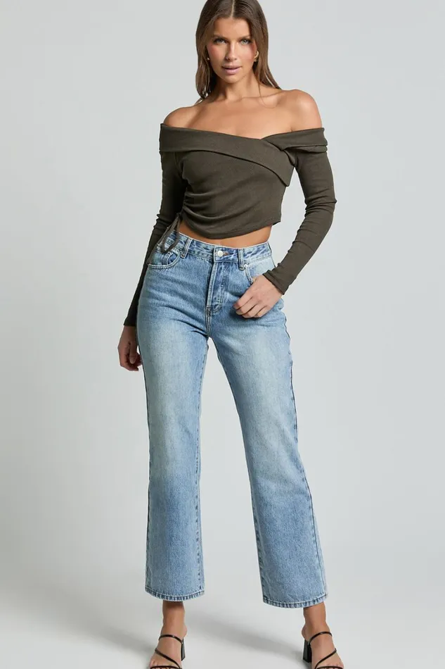 Keisha Top 8211 Asymmetrical Long Sleeve Drawstring Top In Dark Olive Women Showpo Tops