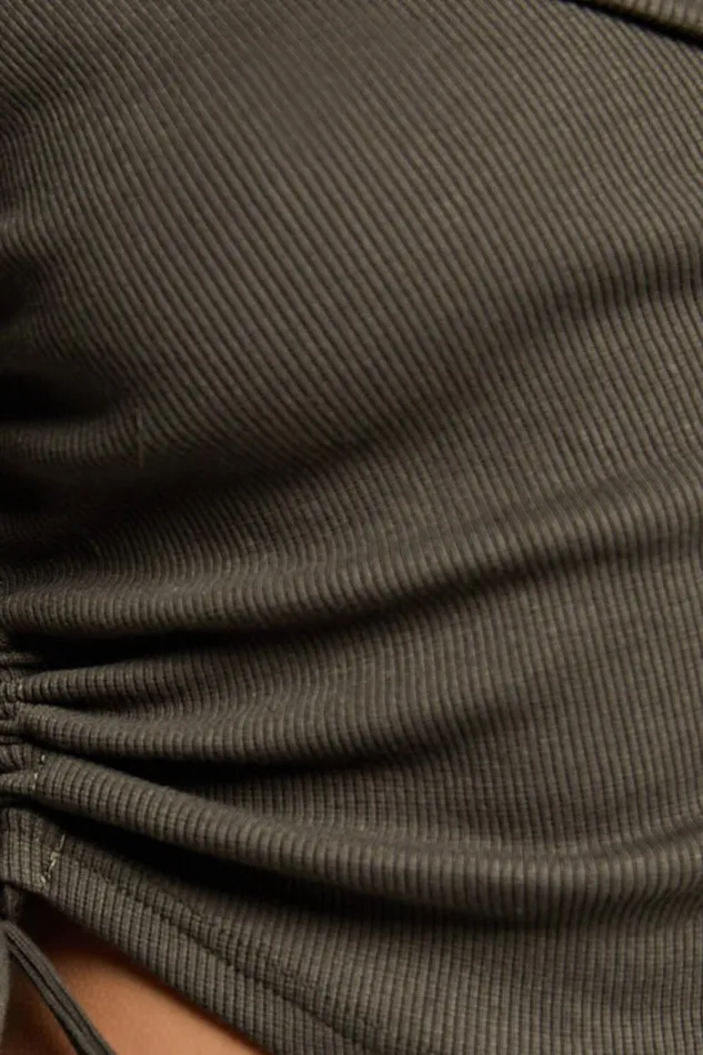 Keisha Top 8211 Asymmetrical Long Sleeve Drawstring Top In Dark Olive Women Showpo Tops