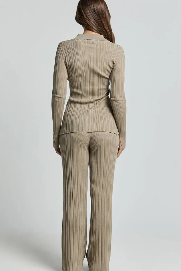 Kelsey Top 8211 Button Through Long Sleeve Knitted Top In Taupe Women Showpo Knitwear