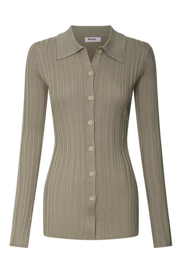 Kelsey Top 8211 Button Through Long Sleeve Knitted Top In Taupe Women Showpo Knitwear