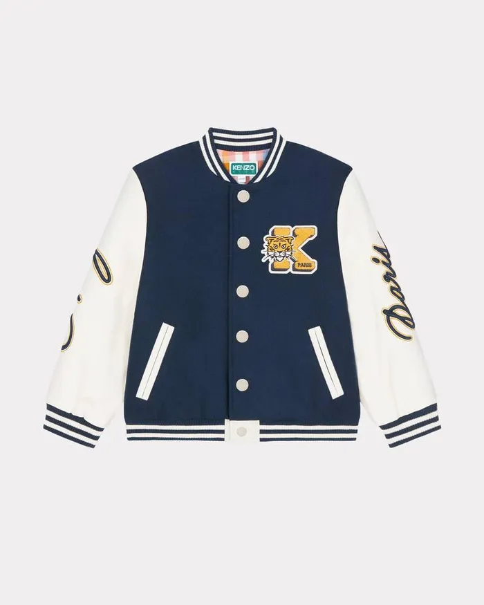 Kenzo Jackets And Coats Kids 039Campus039 Embroidered Bomber Jacket Made In Two Materials Navy Blue