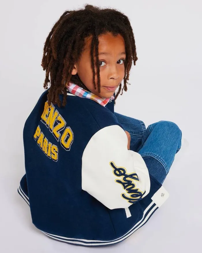 Kenzo Jackets And Coats Kids 039Campus039 Embroidered Bomber Jacket Made In Two Materials Navy Blue