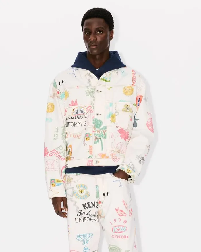 Kenzo Jackets And Coats Men Drawn Varsity039 Trucker Jacket Multicolor