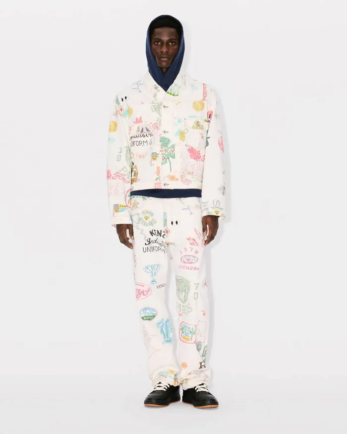 Kenzo Jackets And Coats Men Drawn Varsity039 Trucker Jacket Multicolor