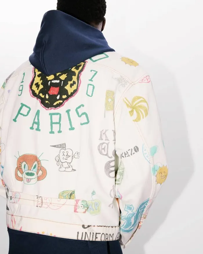 Kenzo Jackets And Coats Men Drawn Varsity039 Trucker Jacket Multicolor