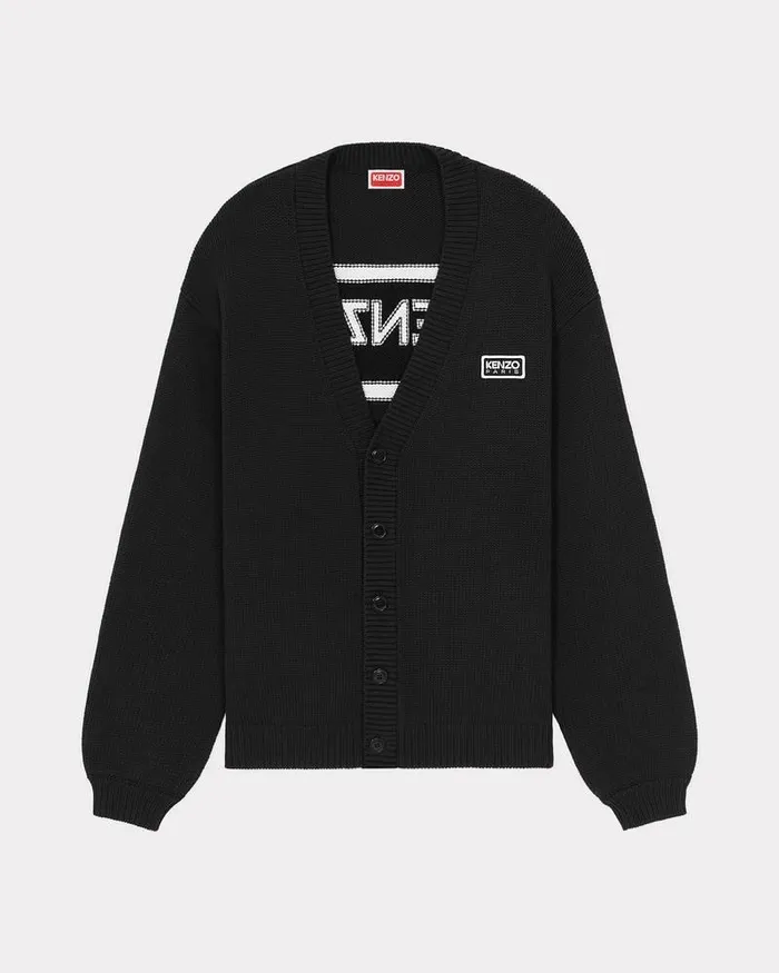 Kenzo Knitwear Men Bicolor Paris039 Embroidered Cardigan Black