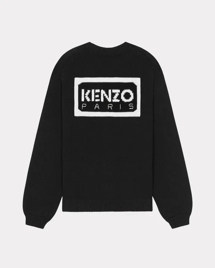 Kenzo Knitwear Men Bicolor Paris039 Embroidered Cardigan Black
