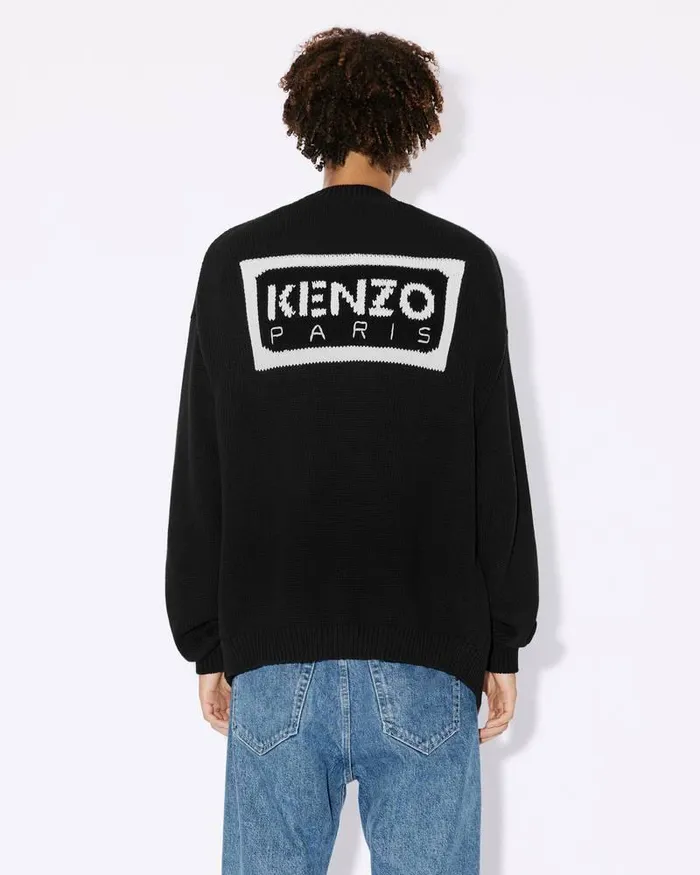 Kenzo Knitwear Men Bicolor Paris039 Embroidered Cardigan Black