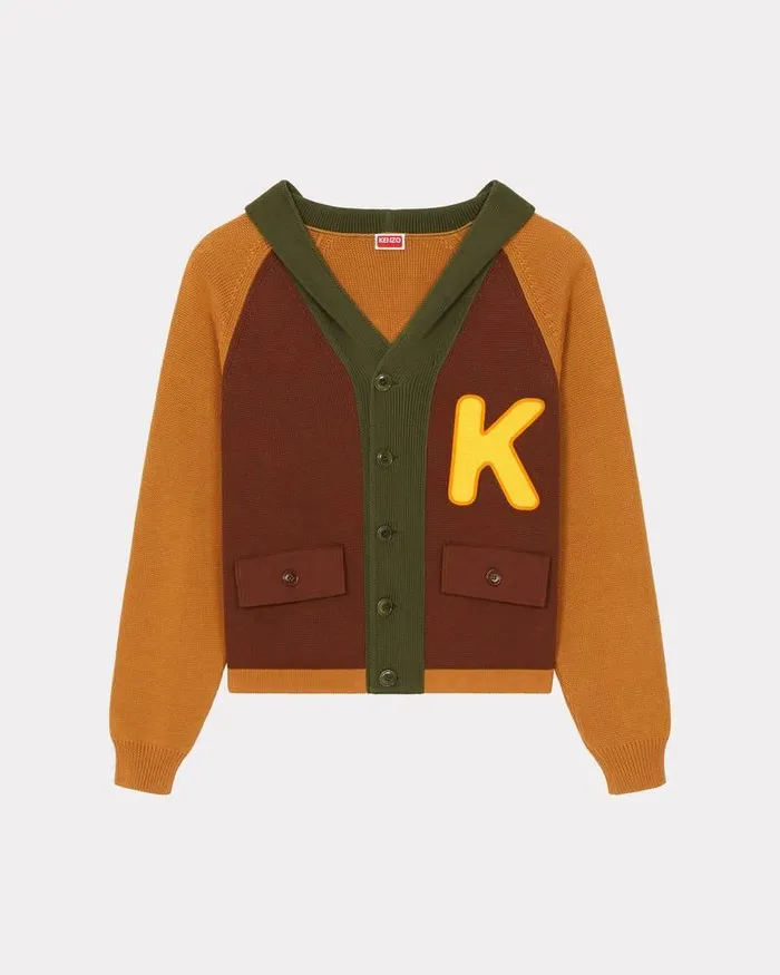 Kenzo Knitwear Men Cardigan With Colourful Hood Dark Camel