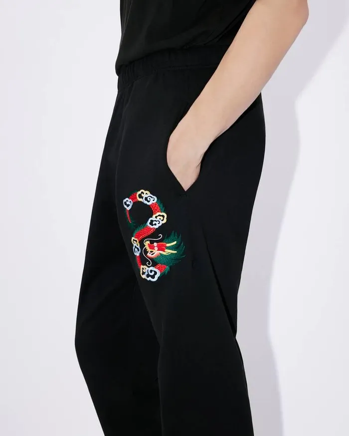 Kenzo Pants And Shorts Men 039Year Of The Dragon039 Classic Embroidered Jogging Trousers Black