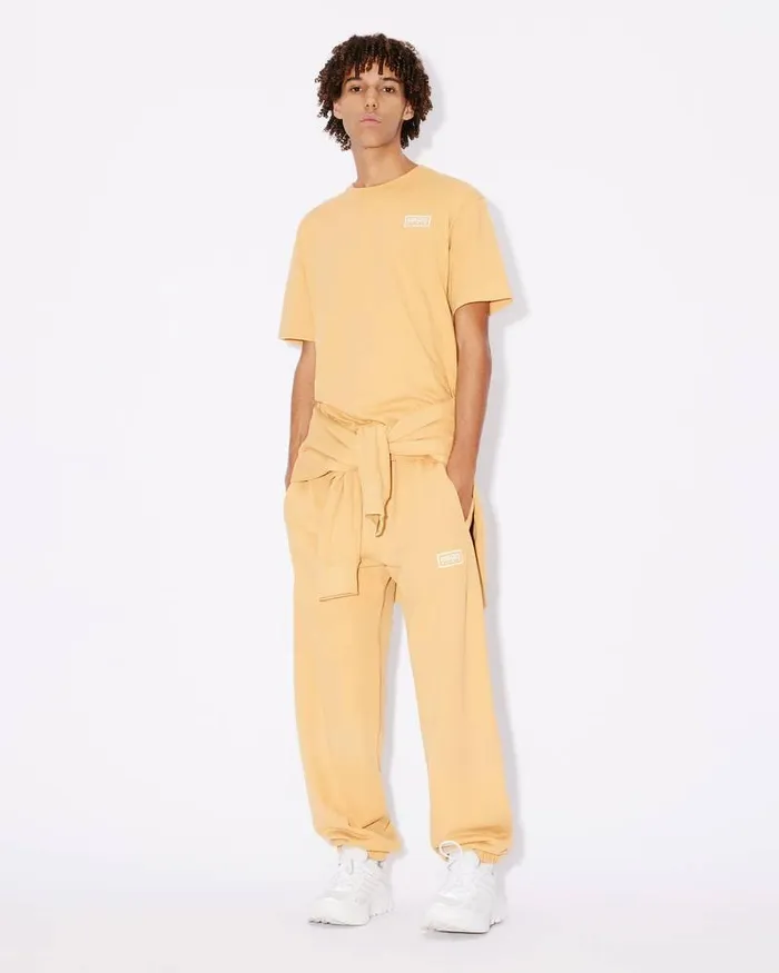 Kenzo Pants And Shorts Men Bicolor Paris039 Embroidered Jogging Bottoms Camel