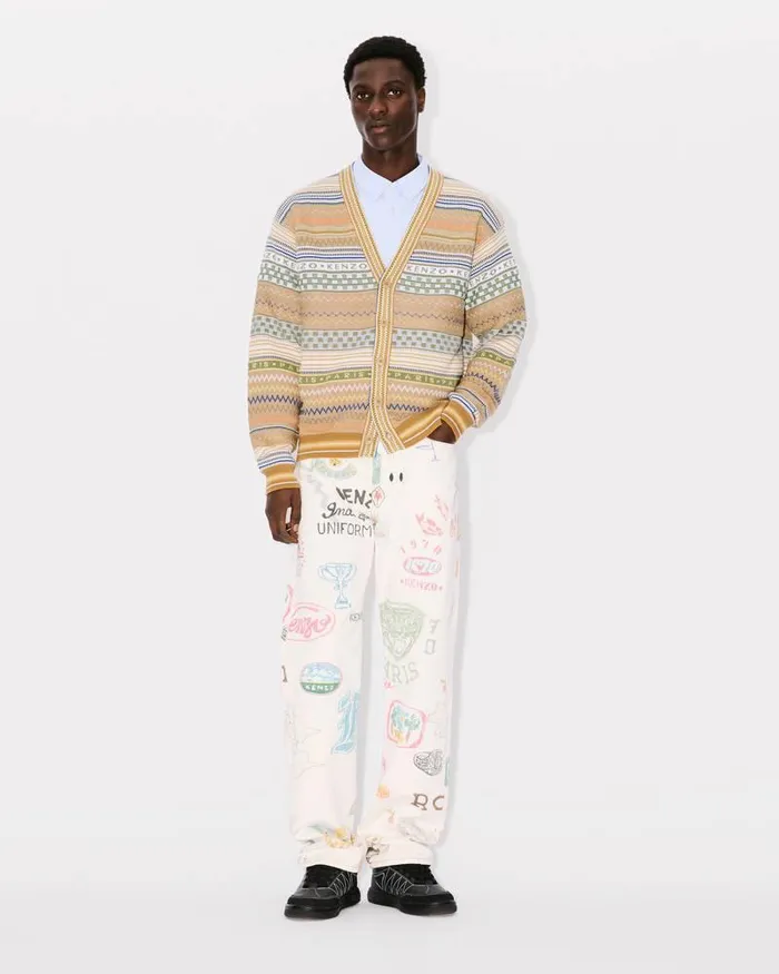 Kenzo Pants And Shorts Men Drawn Varsity039 ASAGAO Straightleg Denim Pants Multicolor